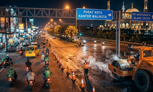 jasa aspal samarinda saat perbaikan jalan di malam hari