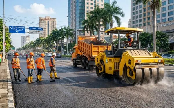 jasa aspal surabaya mengerjakan aspal jalan di tengah kota surabaya