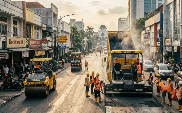 jasa pengaspalan bandung mengerjakan bersama saat siang hari