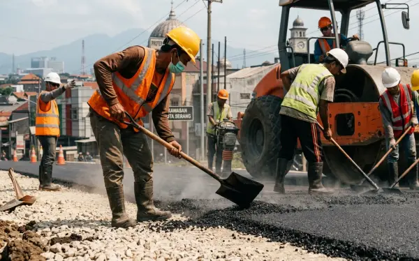 jasa pengaspalan banten mengerjakan proyek secara gotong royong