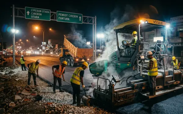 jasa pengaspalan cirebon mengerjakan proyek saat tengah malam