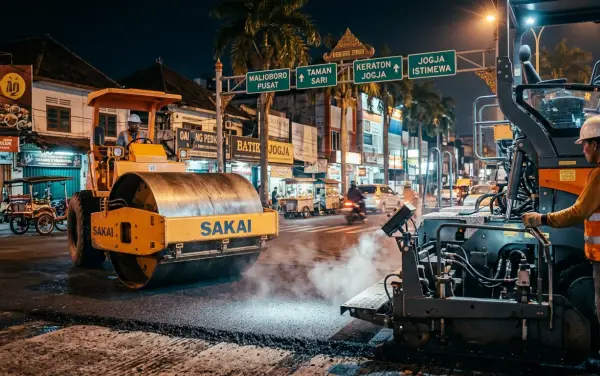 jasa pengaspalan jogja melakukan pengaspalan di malam hari