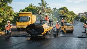 jasa pemborong aspal melakukan pekerjaan memakai APD