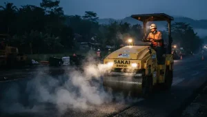 jasa perbaikan jalan Aspalindo mengerjakan pada pagi petang