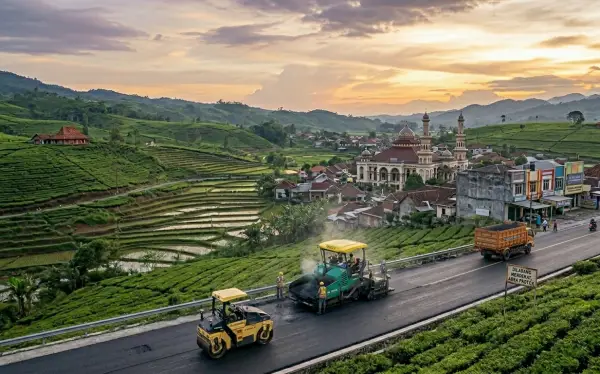 jasa pengaspalan jalan di sukabumi saat pagi hari