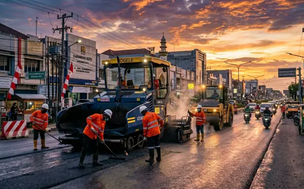 jasa pengaspalan jalan di karawang saat senja tiba