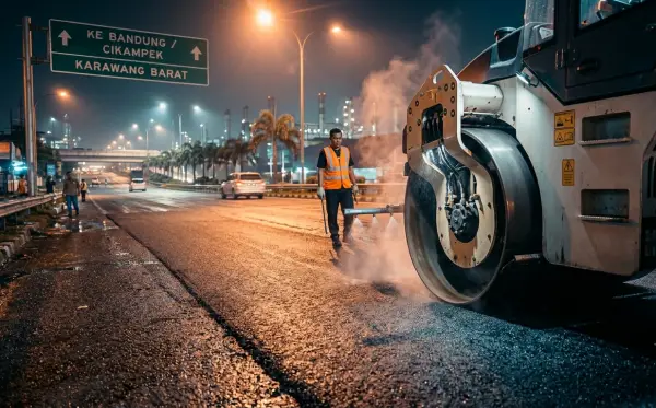 jasa aspal jalan karawang pada tengah malam