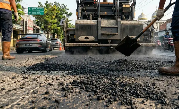 jasa aspal pandeglang saat siang hari pengerjaan