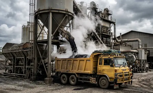 pabrik AMP cilegon sedang loading aspal berkualitas