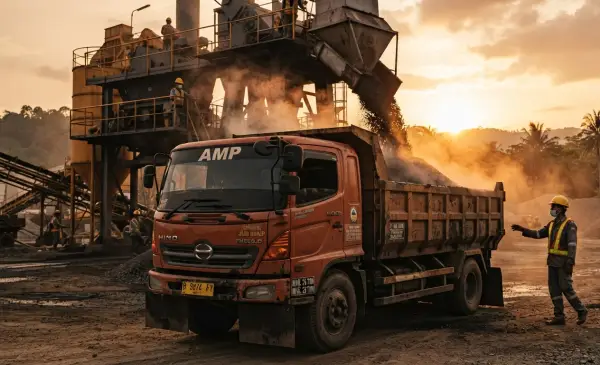 pabrik AMP subang saat loading material aspal