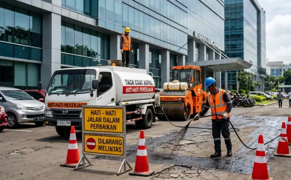 penggunaan tack coat saat proses pengaspalan jalan